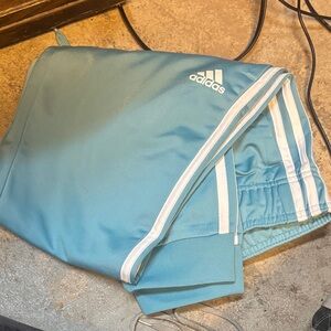 Adidas Light Blue Track Pants with White Stripes